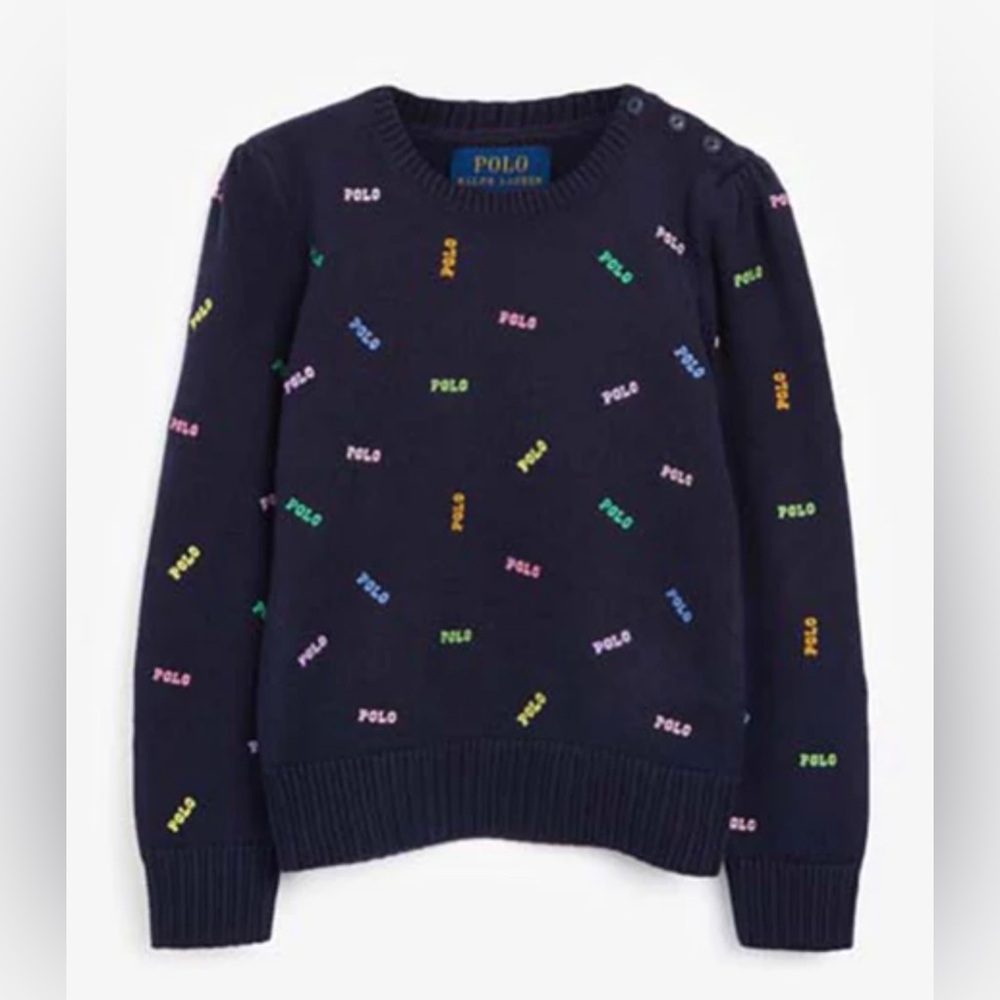 POLO Ralph Lauren embroidered logo crewneck cotton sweater, navy, size 2T